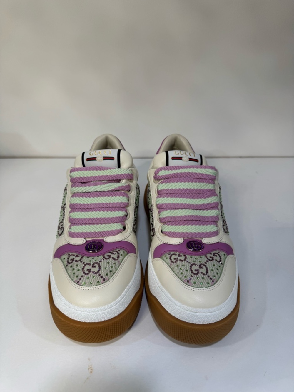 Gucci Cream, Lilac & Light Green Platform Sneakers - Picture 4 of 9